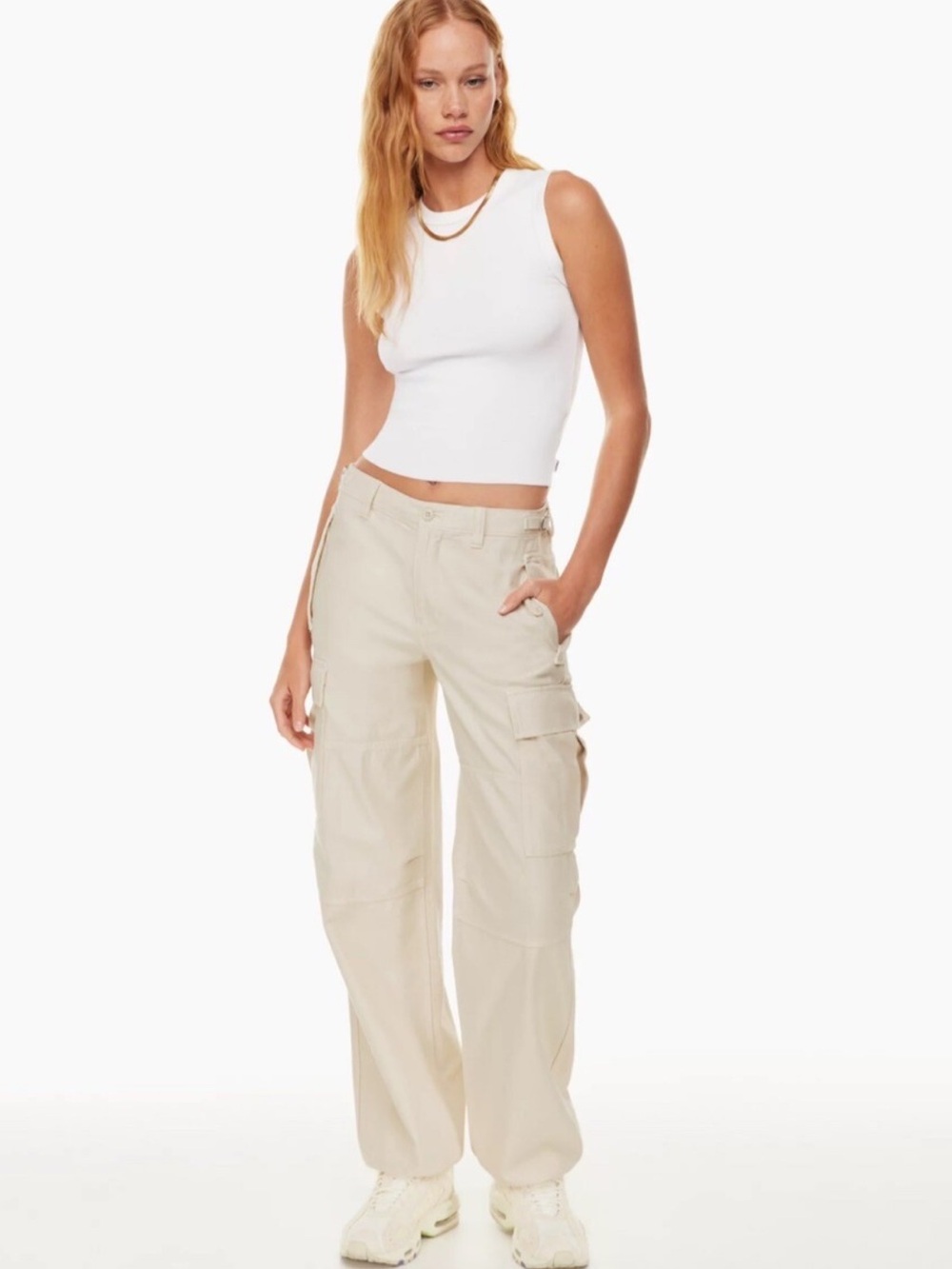 Aritzia Tna Supply Cargo Adjustable Utility Relaxed Mid Rise Khaki Neutral Pant